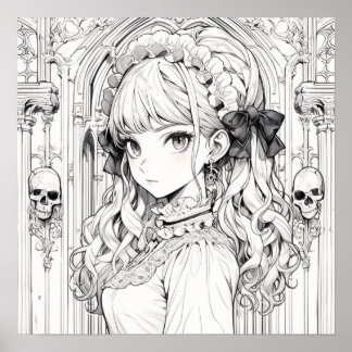 Póster Poster de color de Lolita gótica