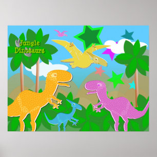 Póster Poster de color de los dinosaurios de la jungla
