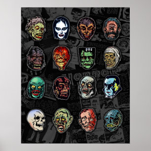 Póster Poster de color de máscaras de monstruo - Hallowee