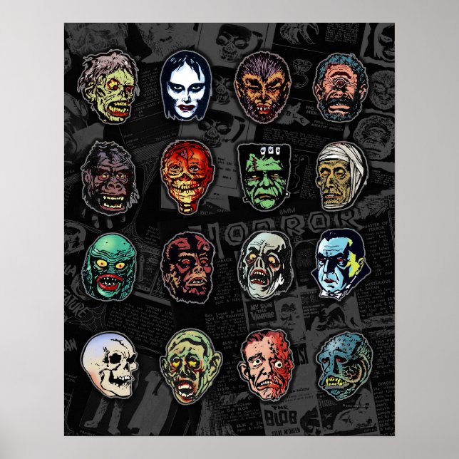 Póster Poster de color de máscaras de monstruo - Hallowee (Frente)