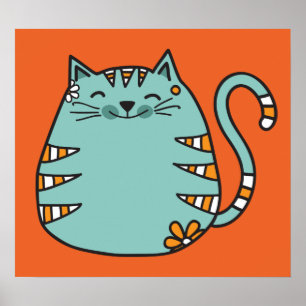 Póster Poster de color de personalizado de felino feliz