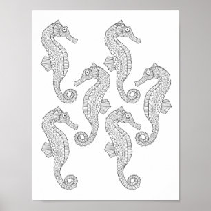 Póster Poster de Coloración para Adultos Seahorses