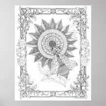 Poster de Colores Adultos "Sunflowers and Bee Art"
