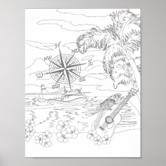 Póster Poster de Colores para Adultos de Isla Tropical