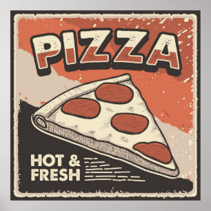 Póster poster de comida de pizza retro fresco