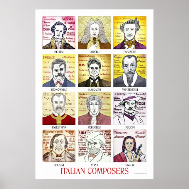Póster Poster de compositores de Italia (Frente)
