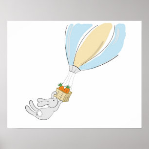 Póster Poster de conejito lindo (volando por zanahorias)