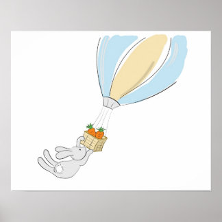 Póster Poster de conejito lindo (volando por zanahorias)
