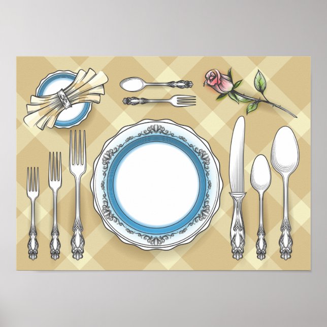 Póster Poster de configuración de mesa de restaurante (Frente)