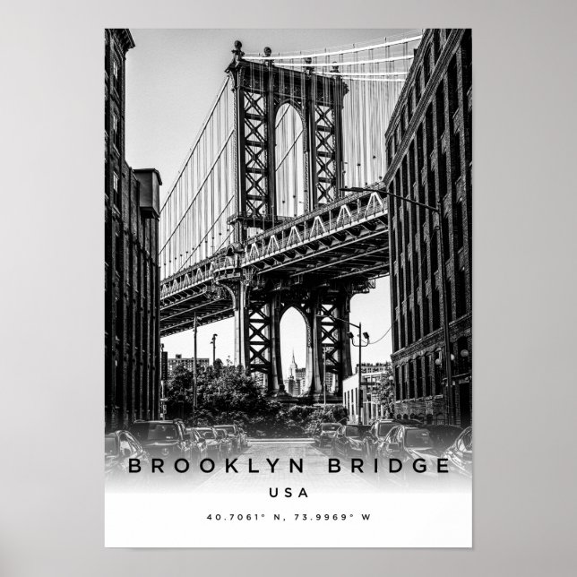 Póster Poster de coordenadas de A3 Brooklyn Bridge USA (Frente)