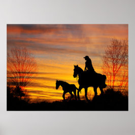 Póster Poster de Cowgirl Sunset Horseback