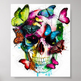 Póster poster de cráneo de azúcar con efecto mariposa