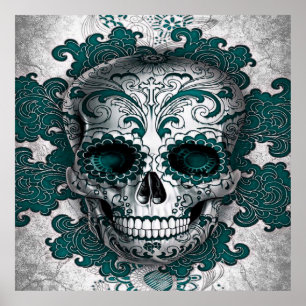 Póster Poster De Cráneo De Azúcar En Verde azulado