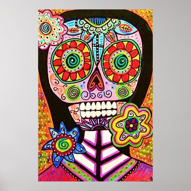Póster Poster de cráneo de azúcar rosa de mexicana (Frente)