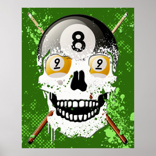 Póster poster de cráneo de Ball Billiards 8 y 9 (Frente)
