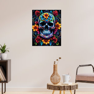 Póster Poster de cráneo de flor