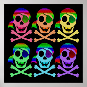 Póster Poster de cráneos piratas del arcoiris