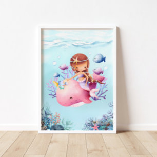 Póster Poster de crianza de ballenas rosadas de Sirena