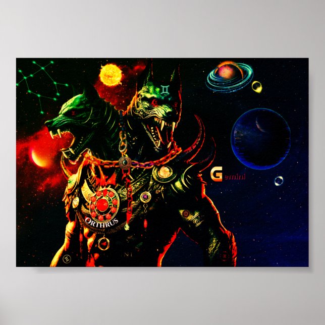 Póster Poster de criaturas míticas del horóscopo de Gemin (Frente)