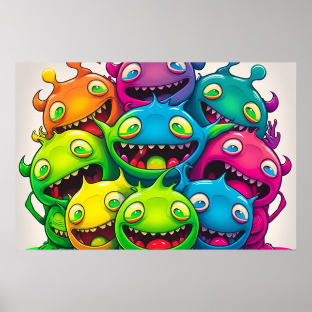 Póster Poster de criaturas sonrientes de color (Frente)