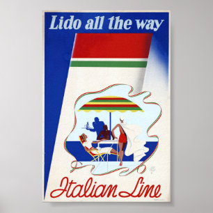 Póster Poster de crucero de línea italiana estilo medio s
