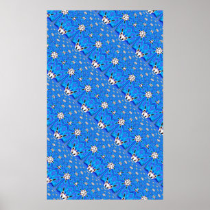 Póster poster de cuadrícula geométrica diadonal azul