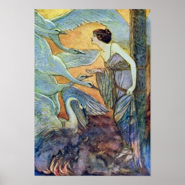 Póster Poster de cuento de hadas de seis Swans (Frente)