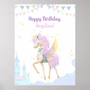 Póster Poster de cumpleaños con un adorable unicornio.