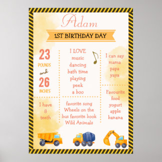 Póster Poster de cumpleaños de camión de construcción