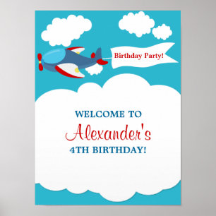 Póster Poster de cumpleaños de Cute Little Airplane