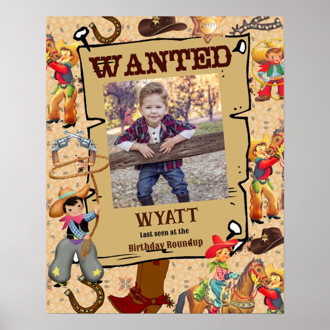 Póster Poster de cumpleaños de foto de niño Cowboy Buckar (Frente)