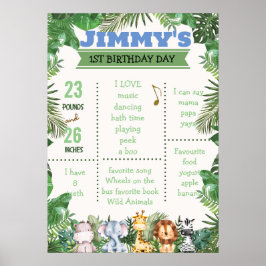 Póster Poster de cumpleaños de Jungle Safari Milestone