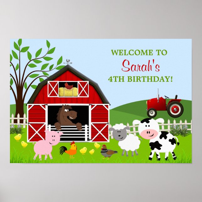 Póster Poster de cumpleaños de los animales de granja de  (Frente)