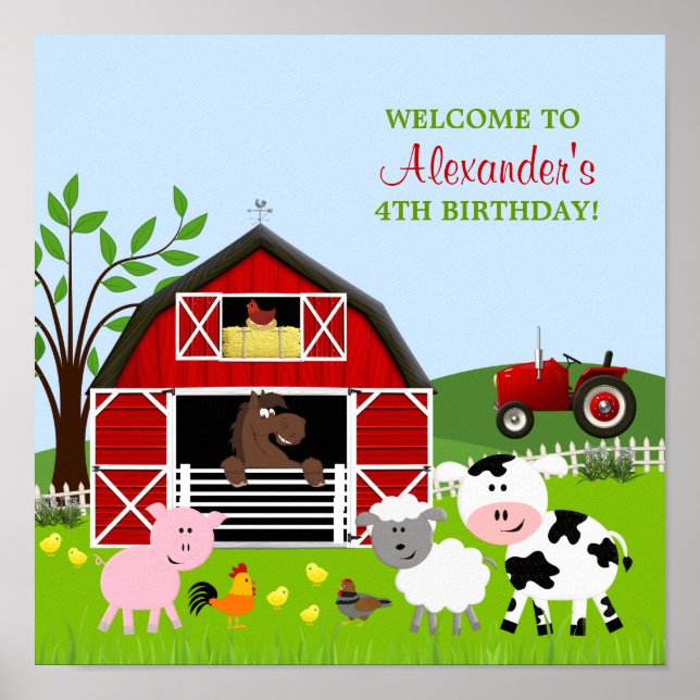 Póster Poster de cumpleaños de los animales de granja de  (Frente)