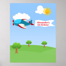 Póster Poster de cumpleaños de niño con pancarta de avión