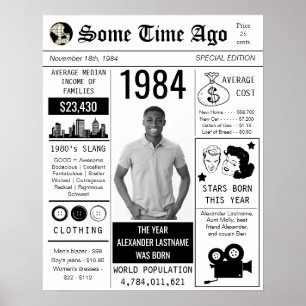 Póster poster de cumpleaños de periódico retro de 1984