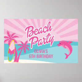 Póster Poster de cumpleaños de playa rosa