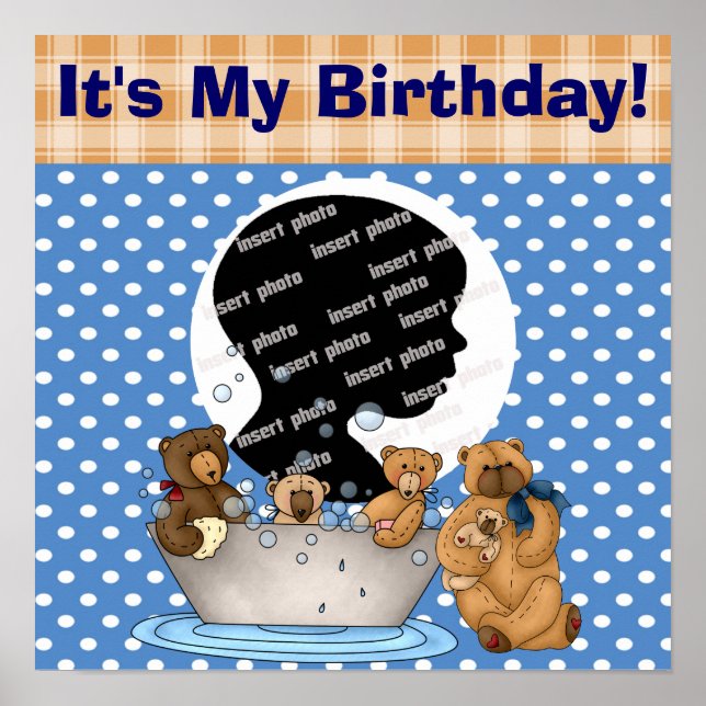 Póster Poster de cumpleaños de Teddy Bear personalizado (Frente)
