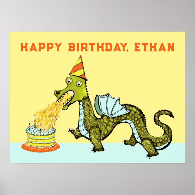 Póster Poster de cumpleaños Dragon personalizado (Frente)