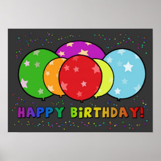 Póster Poster de cumpleaños feliz con globos arcoiris
