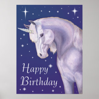 Póster Poster de cumpleaños feliz de Blue Starry Unicorn