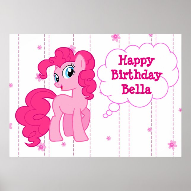 Póster Poster de cumpleaños feliz de Pony Rosa personaliz (Frente)