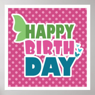 Póster Poster de cumpleaños feliz rosa para chicas.