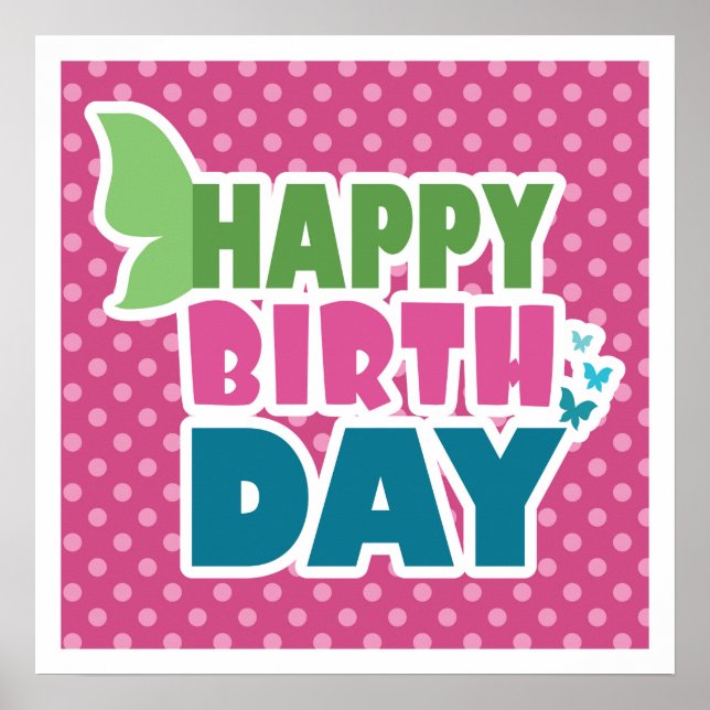 Póster Poster de cumpleaños feliz rosa para chicas. (Frente)