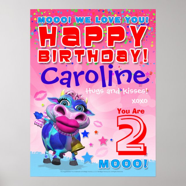 Póster poster de cumpleaños Kissy Moo de 18x24" GiggleBel (Frente)