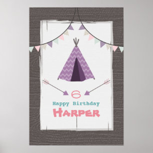 Póster Poster de cumpleaños Purple Tipi Camping