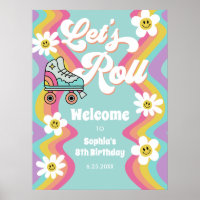 Poster de cumpleaños Rainbow Skler Retro Roller