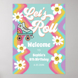 Póster Poster de cumpleaños Rainbow Skler Retro Roller