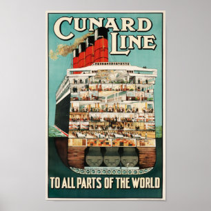 Póster Poster de Cunard Line (A todas las partes del mund