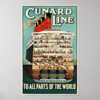 Póster Poster de Cunard Line (A todas las partes del mund